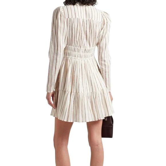 ULLA JOHNSON ROSALIND DRESS CREAM METALLIC RUFFLES RUCHED
SZ 12 OATMEAL CORE - Picture 11 of 16